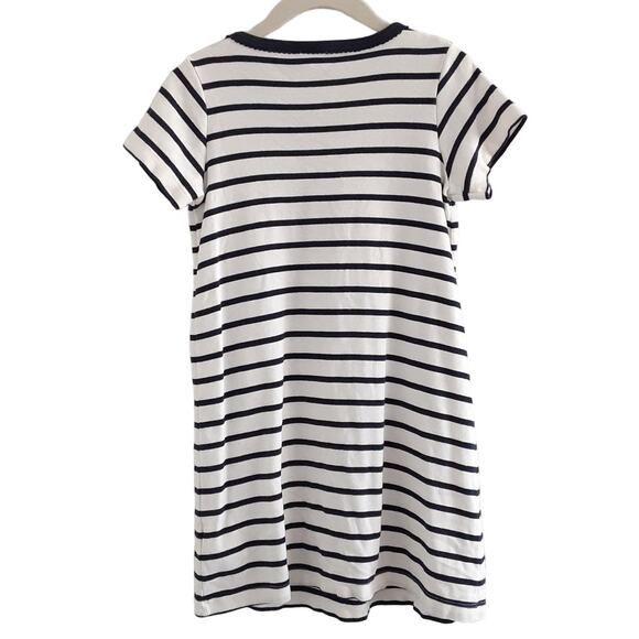 Petit Bateau Girls 5 Short Sleeve Shirt Dress Nautical Stripe Navy Blue Summer - Picture 2 of 11